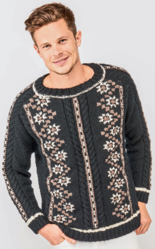 Мужской пуловер с орнаментом, вязаный спицами