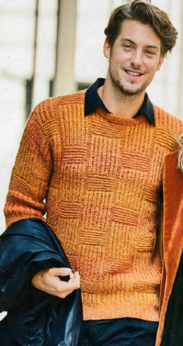 Мужской пуловер со структурным узором, вязаный спицами