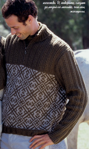 Мужской жаккардовый пуловер, вязаный спицами