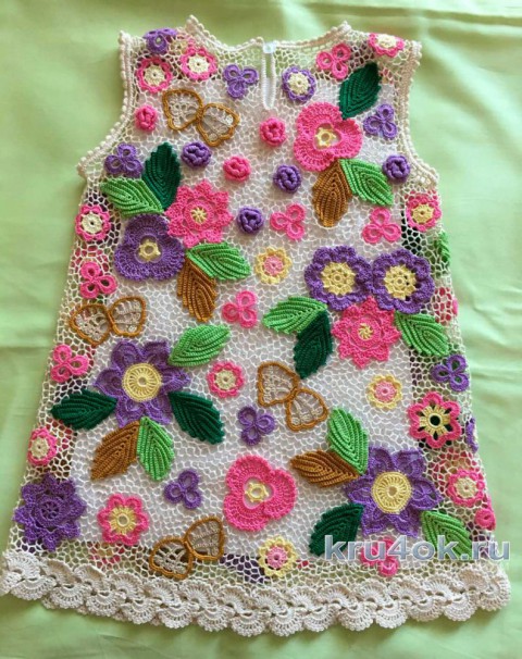 Платье для девочки в стиле ирландского кружева вязание и схемы вязания